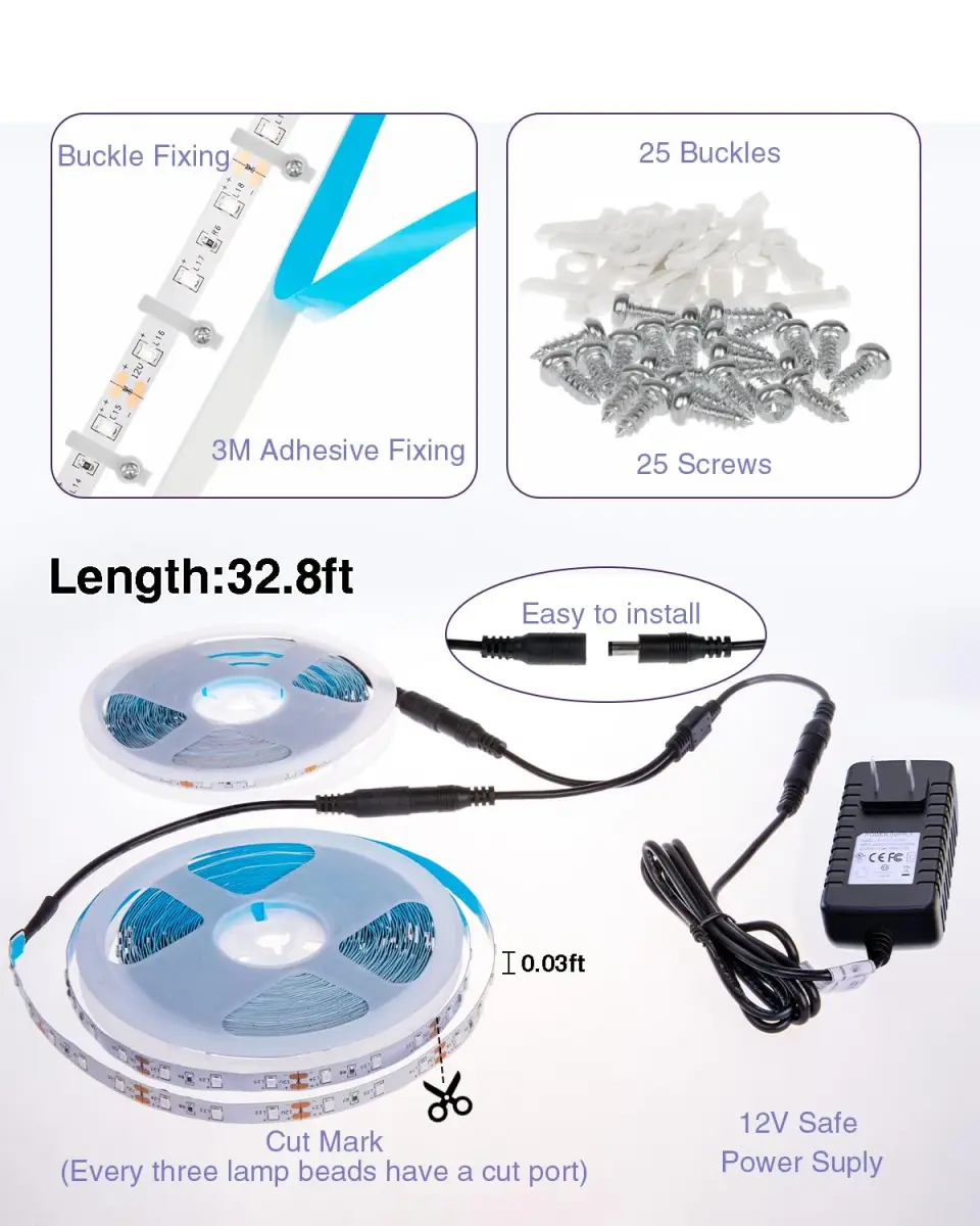 Onforu 20m (65.6ft) LED Black Light Strip Kit | 1200 LEDs for Glow Parties & Halloween - view 5