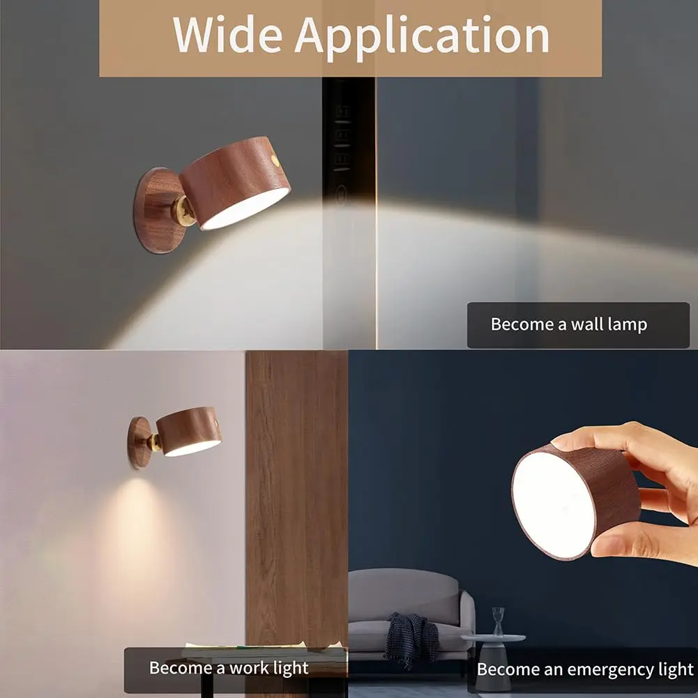 LANDGOO Wood Wall Sconce Bedside Lamp Rechargeable Night Light | Natural Wood, Dimmable, Portable - view 8