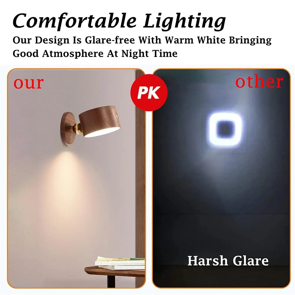 LANDGOO Wood Wall Sconce Bedside Lamp Rechargeable Night Light | Natural Wood, Dimmable, Portable - view 10
