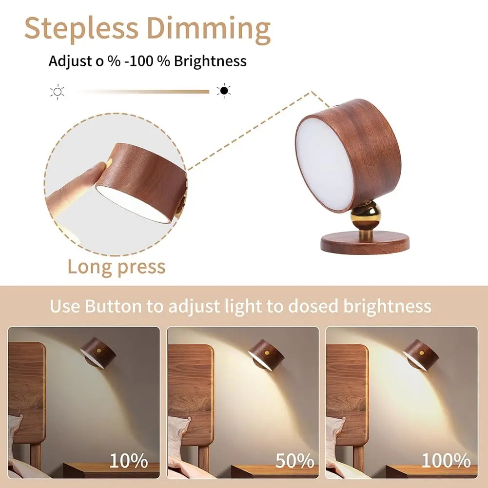 LANDGOO Wood Wall Sconce Bedside Lamp Rechargeable Night Light | Natural Wood, Dimmable, Portable - view 4