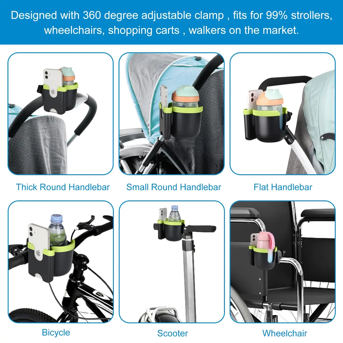 Accmor Stroller Cup Holder with Phone Holder | Universal Fit for Baby Strollers & Wheelchairs - view 7