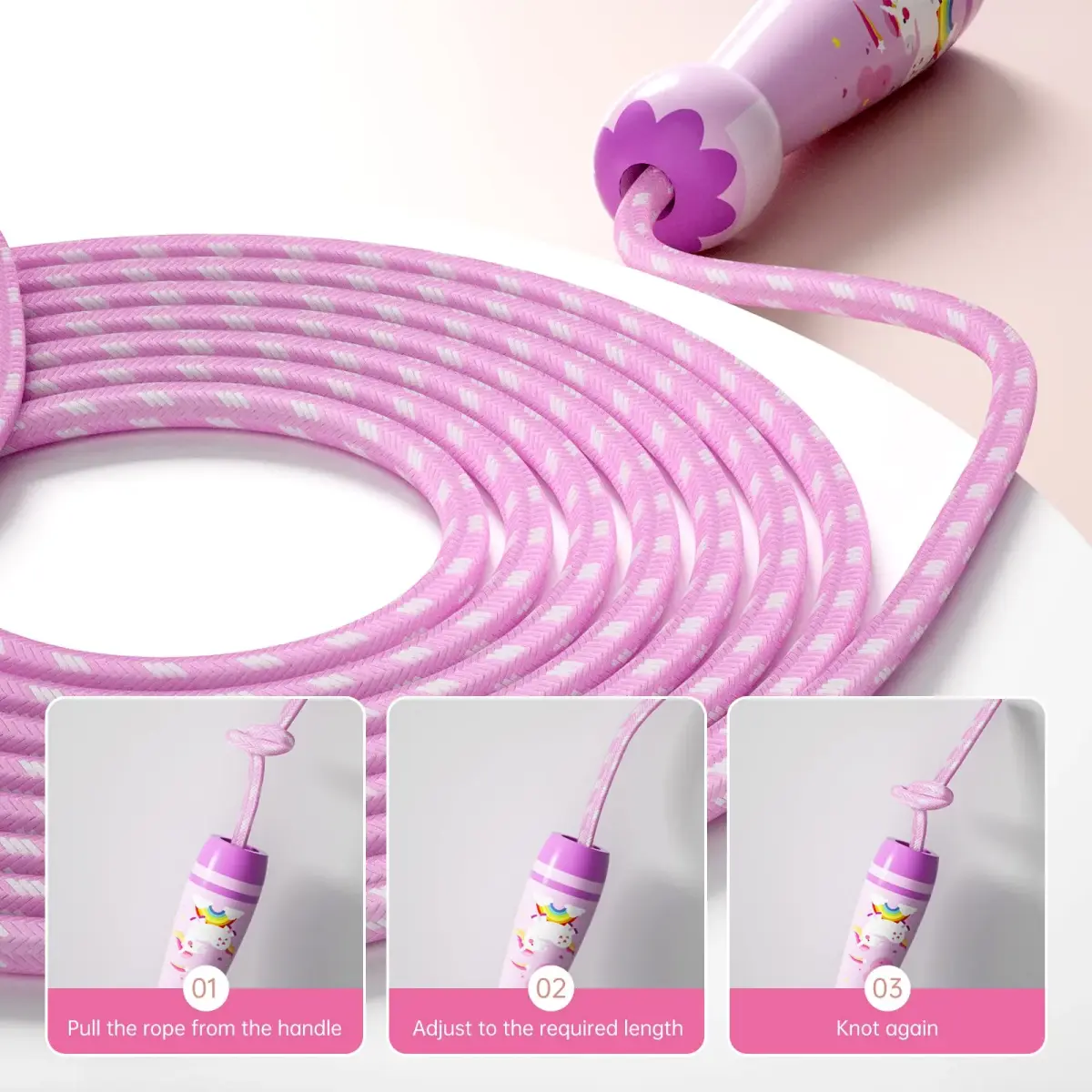 JGM Jump Rope for Kids - Adjustable Cotton Braided Wooden Handle, 2.7m (8.8ft) | Fun Fitness for Children Aged 4-8 - view 6