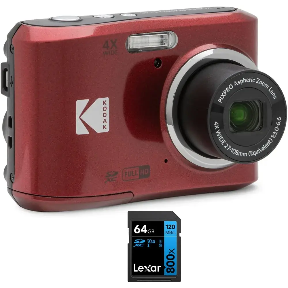 Kodak PIXPRO FZ45RD Digital Camera Red Bundle with 64GB SD Card | 16MP Compact Camera with 4x Optical Zoom & 1080p FHD Video - main product image