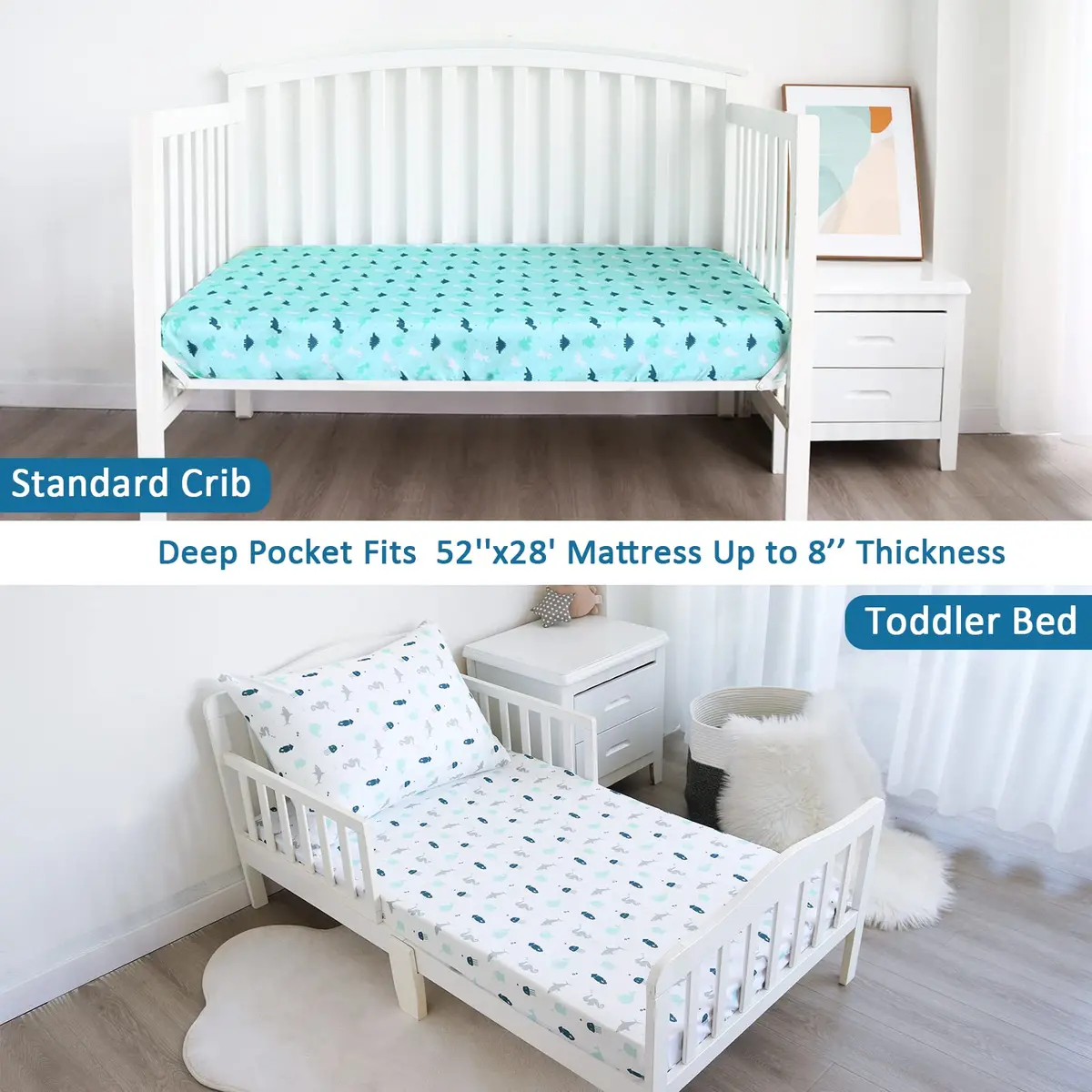 SPRINGSPIRIT Crib Sheets for Boys or Girls 2-Pack, Fitted Crib Sheet 52'' x 28'' (132cm x 71cm) | Soft Breathable Polyester - view 5