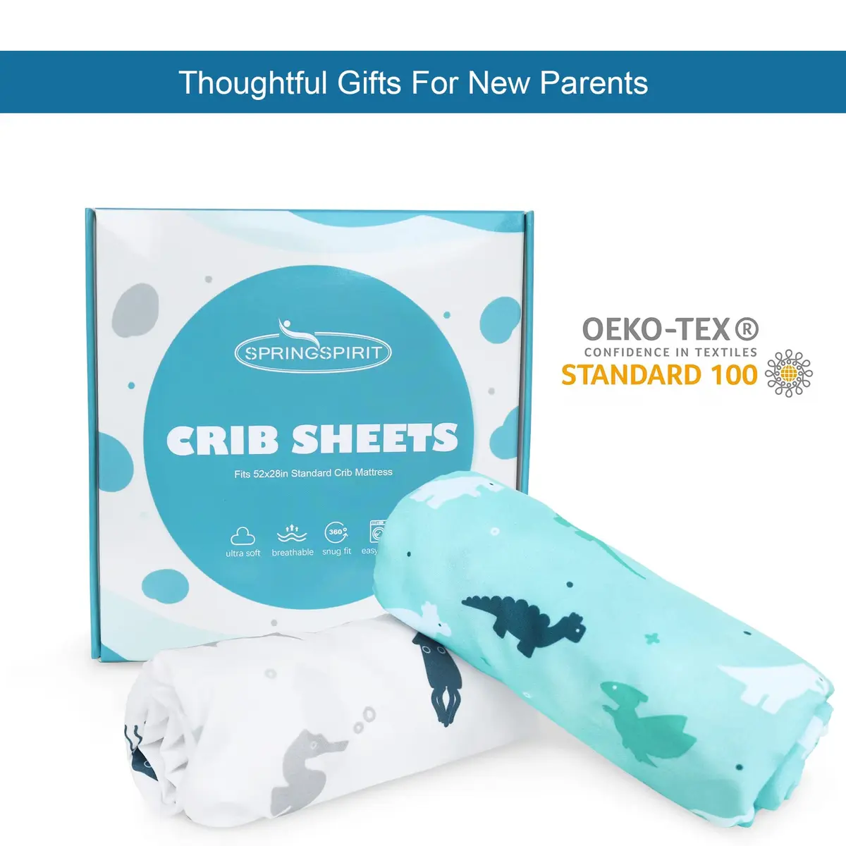SPRINGSPIRIT Crib Sheets for Boys or Girls 2-Pack, Fitted Crib Sheet 52'' x 28'' (132cm x 71cm) | Soft Breathable Polyester - view 6