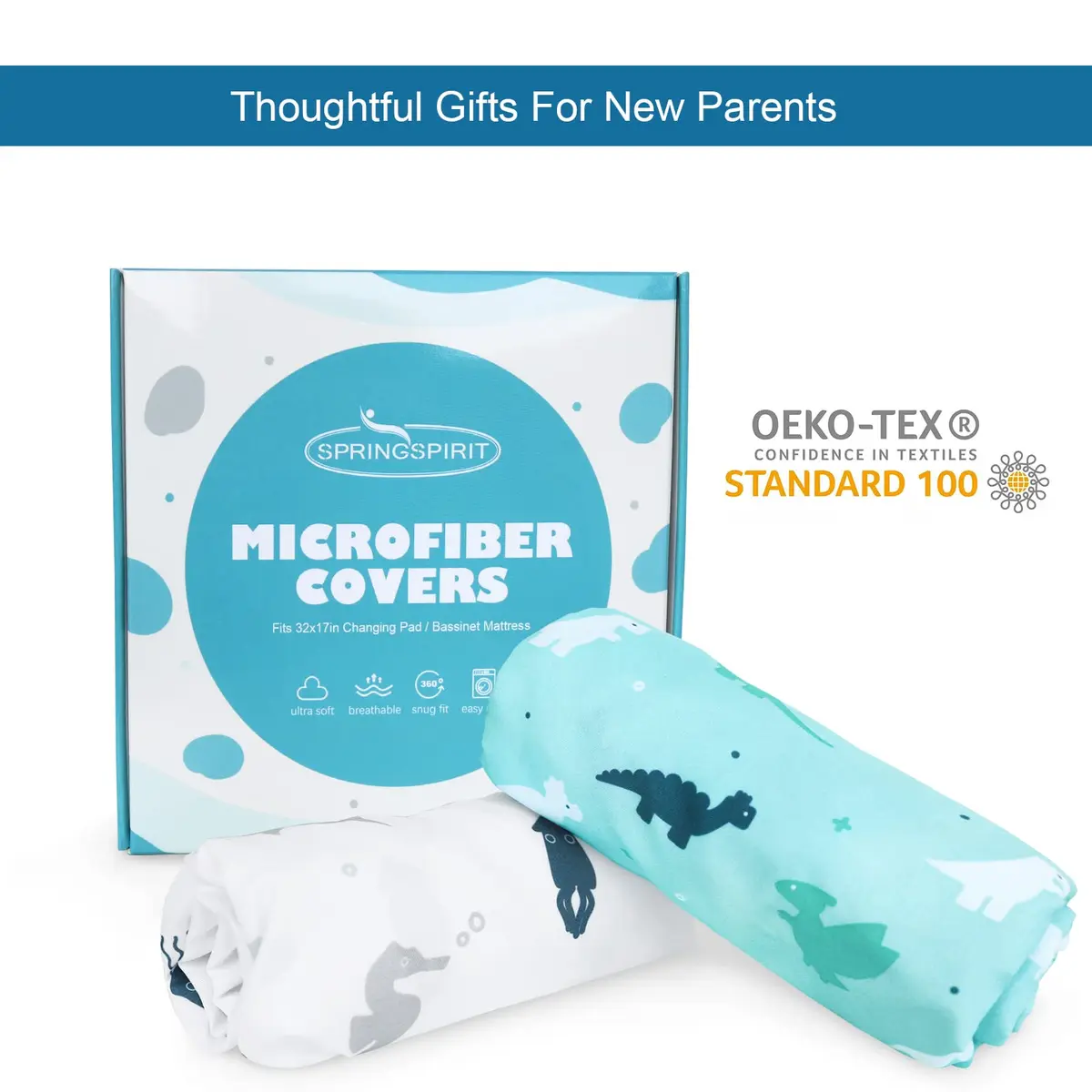 SPRINGSPIRIT Bassinet Sheets 2 Pack, Aqua Animal Print | Universal Fit for Rectangle, Oval, Hourglass Bassinet Mattress - view 5
