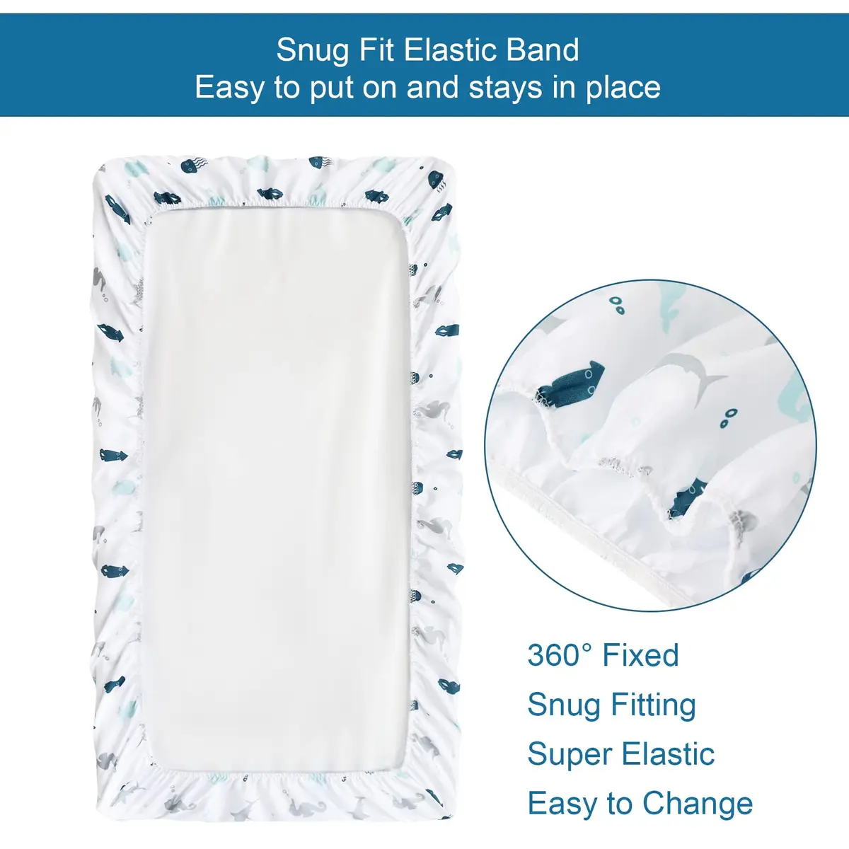 SPRINGSPIRIT Bassinet Sheets 2 Pack, Aqua Animal Print | Universal Fit for Rectangle, Oval, Hourglass Bassinet Mattress - view 6