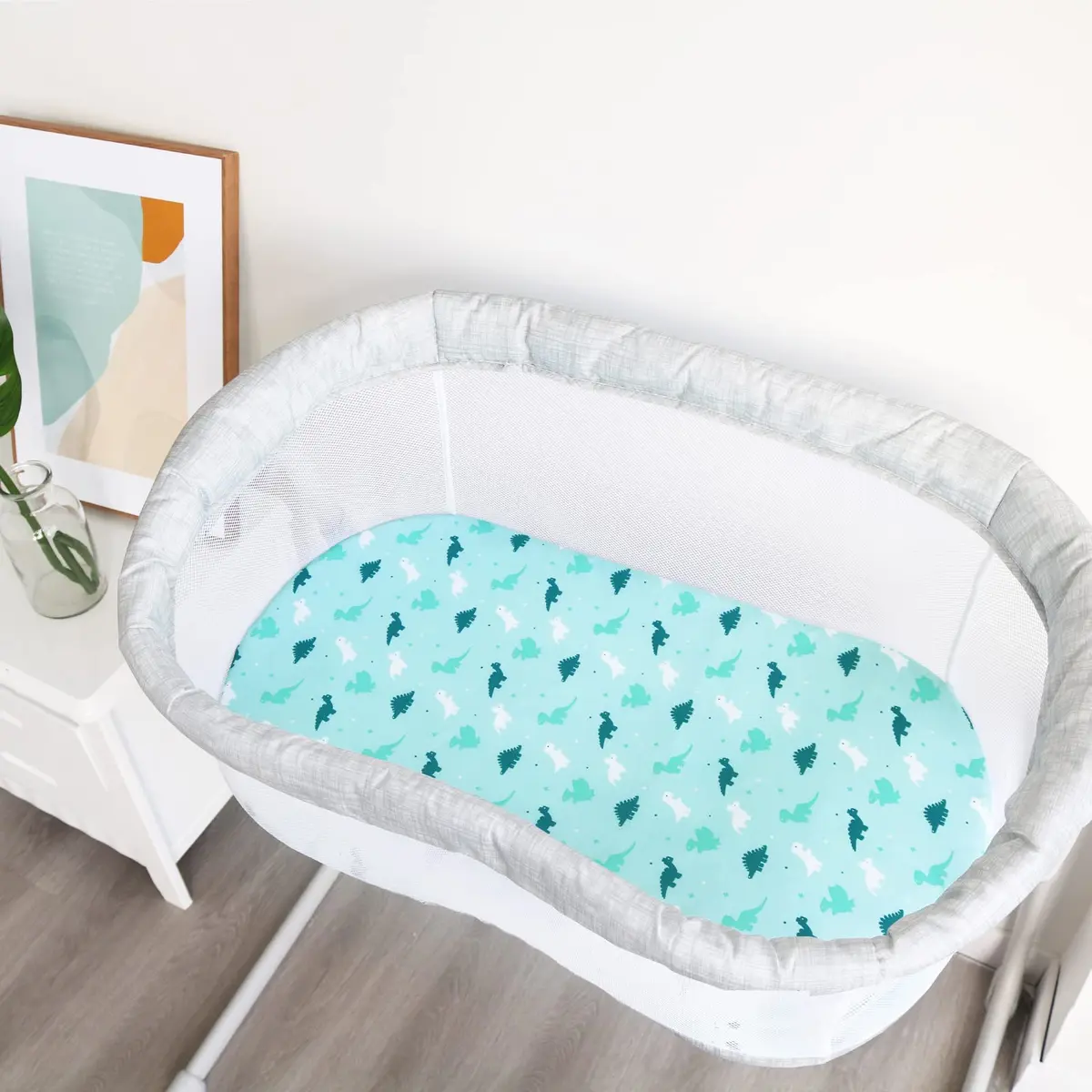 SPRINGSPIRIT Bassinet Sheets 2 Pack, Aqua Animal Print | Universal Fit for Rectangle, Oval, Hourglass Bassinet Mattress - view 4