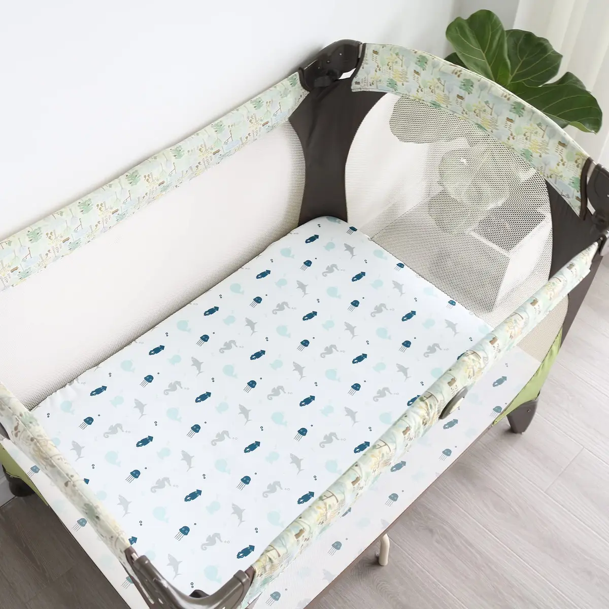 SPRINGSPIRIT Pack and Play Sheets 2-Pack | Aqua Dinosaurs & Ocean Print, 39"x27"x5" (99cm x 69cm x 13cm) - view 7