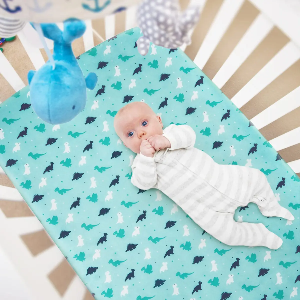 SPRINGSPIRIT Pack and Play Sheets 2-Pack | Aqua Dinosaurs & Ocean Print, 39"x27"x5" (99cm x 69cm x 13cm) - view 2