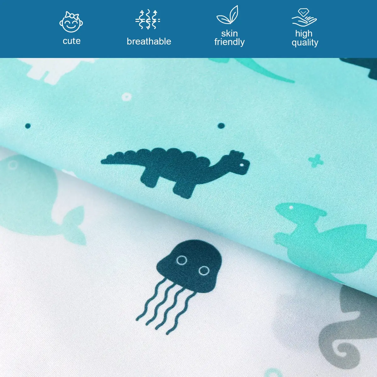SPRINGSPIRIT Pack and Play Sheets 2-Pack | Aqua Dinosaurs & Ocean Print, 39"x27"x5" (99cm x 69cm x 13cm) - view 3