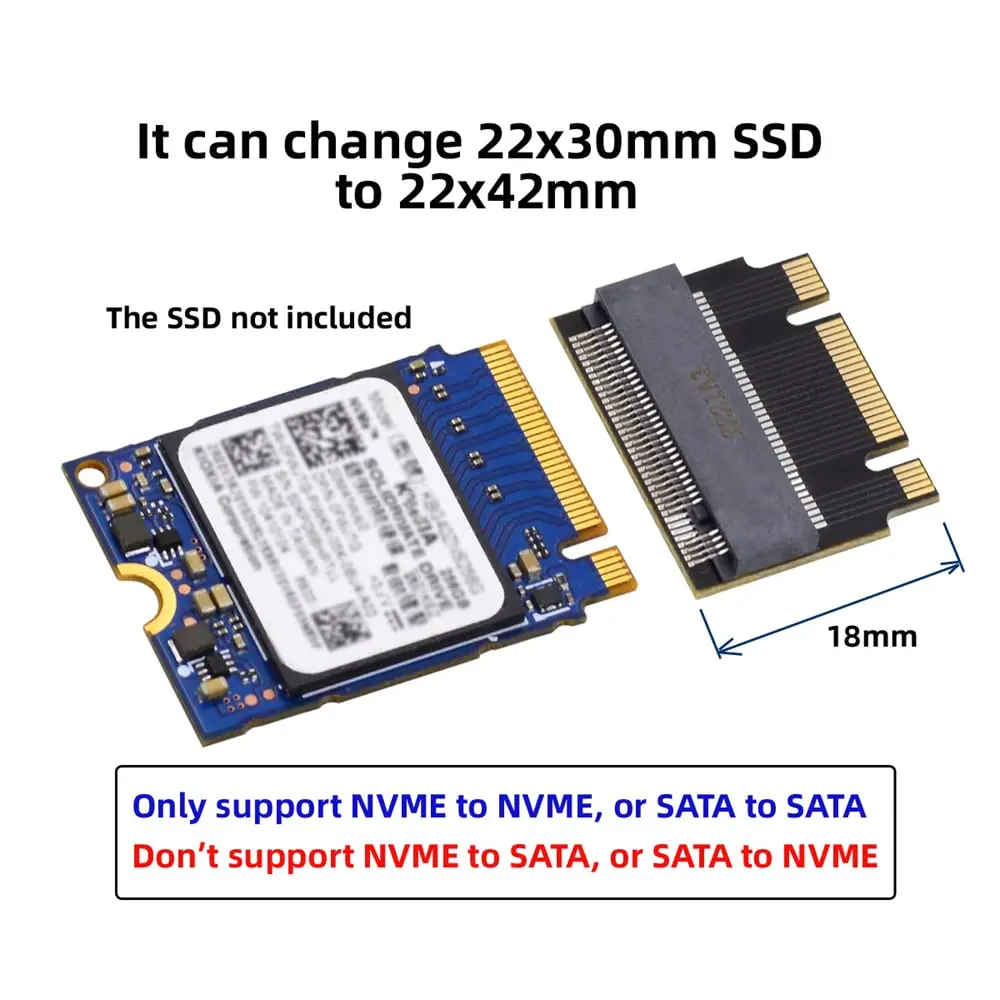 cablecc NVME M-Key to M-Key Extension Adapter 22x30mm to 22x42mm | Support 2230 to 2242 SSDs - view 3