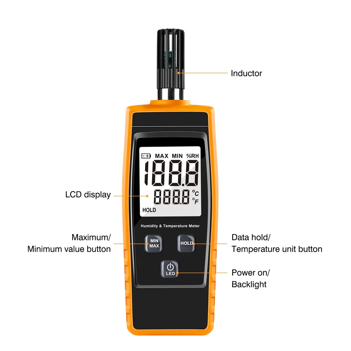 XRCLIF Handheld Humidity Meter Digital Hygrometer Thermometer 0-100% RH / -30-60°C (-22-140°F) LCD Display Backlight Moisture Tester Gauge | Dual Display - view 3