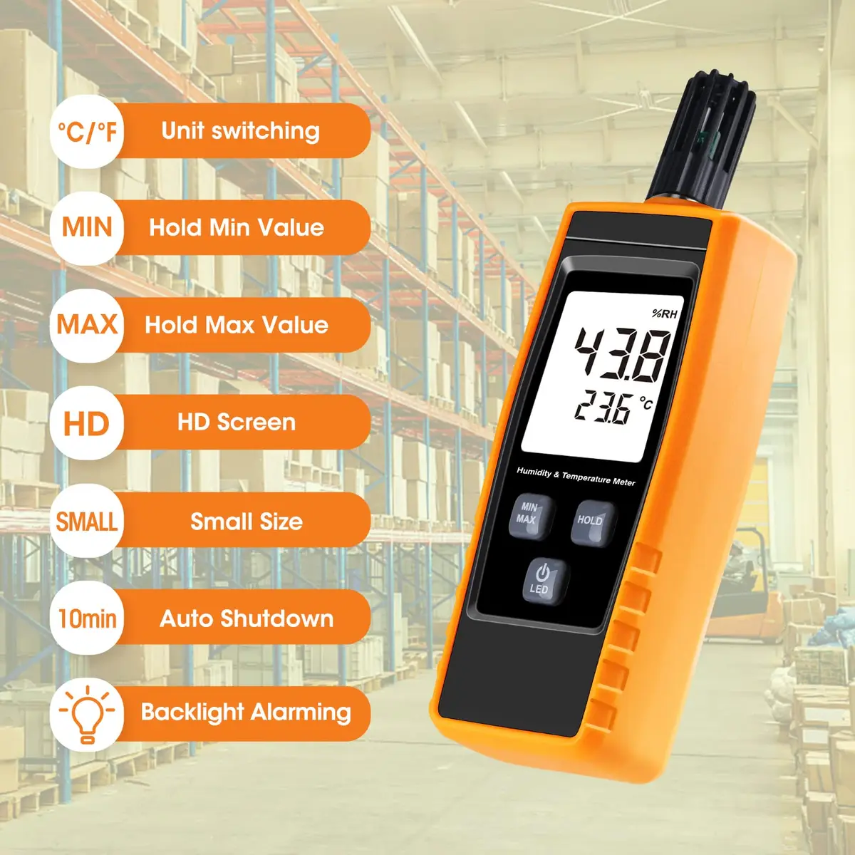 XRCLIF Handheld Humidity Meter Digital Hygrometer Thermometer 0-100% RH / -30-60°C (-22-140°F) LCD Display Backlight Moisture Tester Gauge | Dual Display - view 4