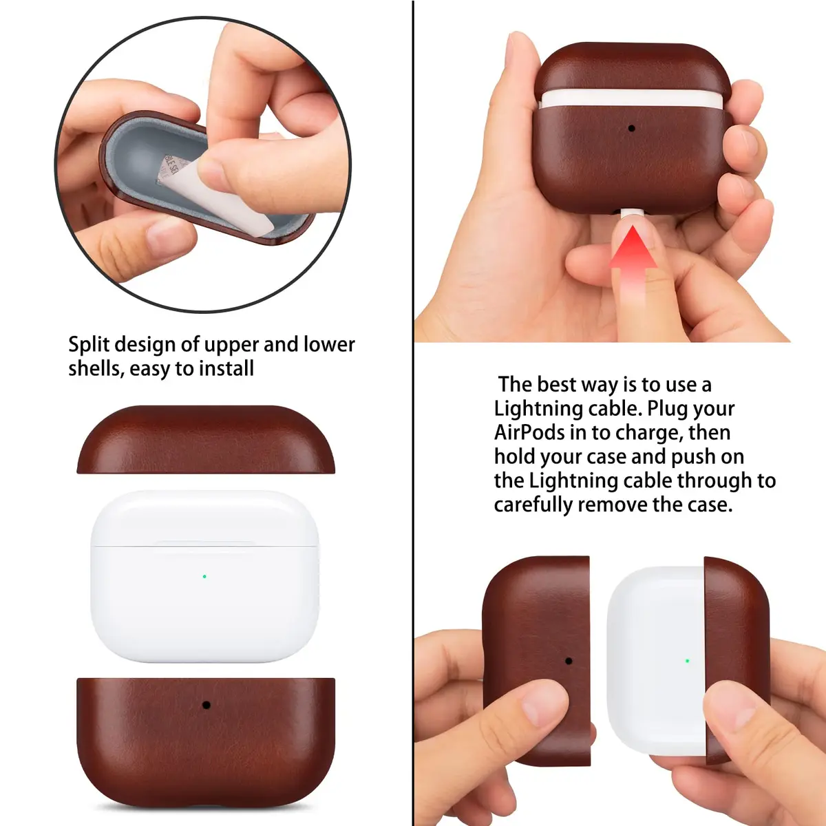 Maogoam Genuine Veg-Tanned Leather Case Cover for Apple AirPods Pro 2/1 | Vintage Patina & MagSafe Compatibility - view 4