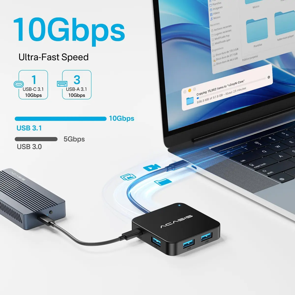 ACASIS USB C Hub 10Gbps | 6-in-1 Multiport Adapter with 4K60Hz HDMI & 100W PD - view 4