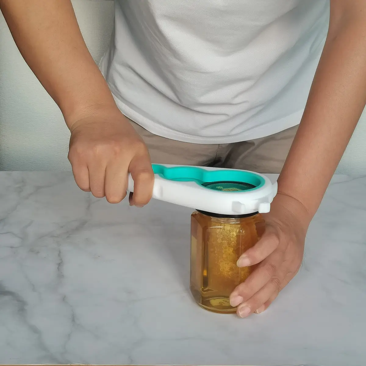Otstar Jar Opener Bottle & Can Opener for Weak Hands | Effortless Lid Removal (White & Cyan) - view 4