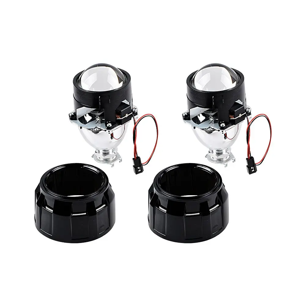 Astra Depot 2.5 inch H1 Bi-Xenon Front Lamp Projector Lens | Chrome Housing, Clear Lens, 2 Pack - main product image