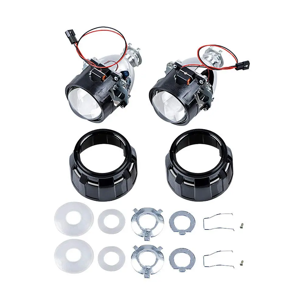 Astra Depot 2.5 inch H1 Bi-Xenon Front Lamp Projector Lens | Chrome Housing, Clear Lens, 2 Pack - view 5