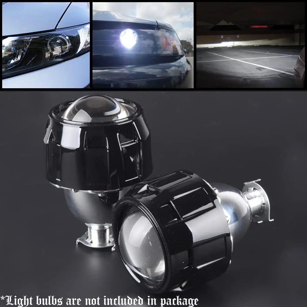 Astra Depot 2.5 inch H1 Bi-Xenon Front Lamp Projector Lens | Chrome Housing, Clear Lens, 2 Pack - view 2