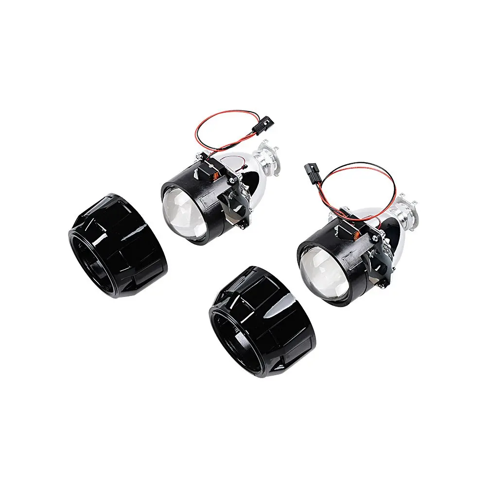 Astra Depot 2.5 inch H1 Bi-Xenon Front Lamp Projector Lens | Chrome Housing, Clear Lens, 2 Pack - view 3