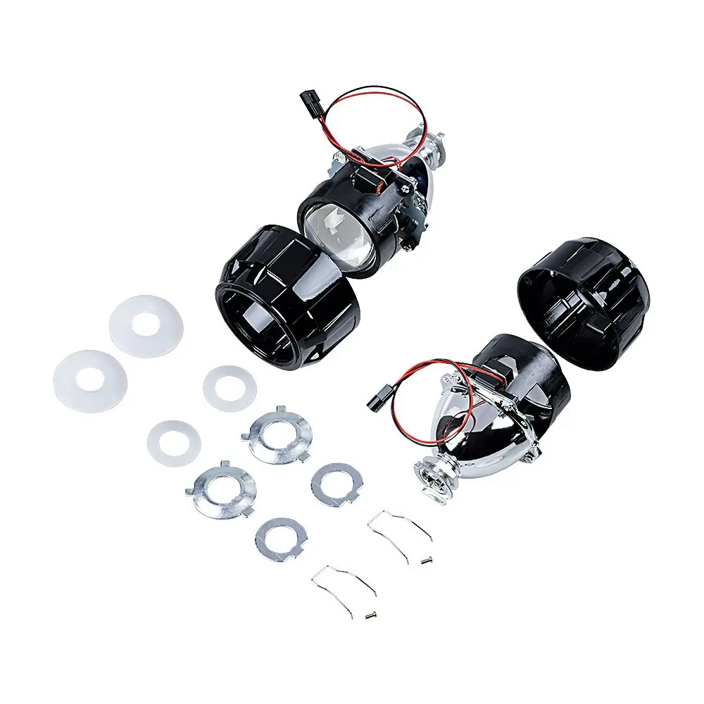 Astra Depot 2.5 inch H1 Bi-Xenon Front Lamp Projector Lens | Chrome Housing, Clear Lens, 2 Pack - view 4