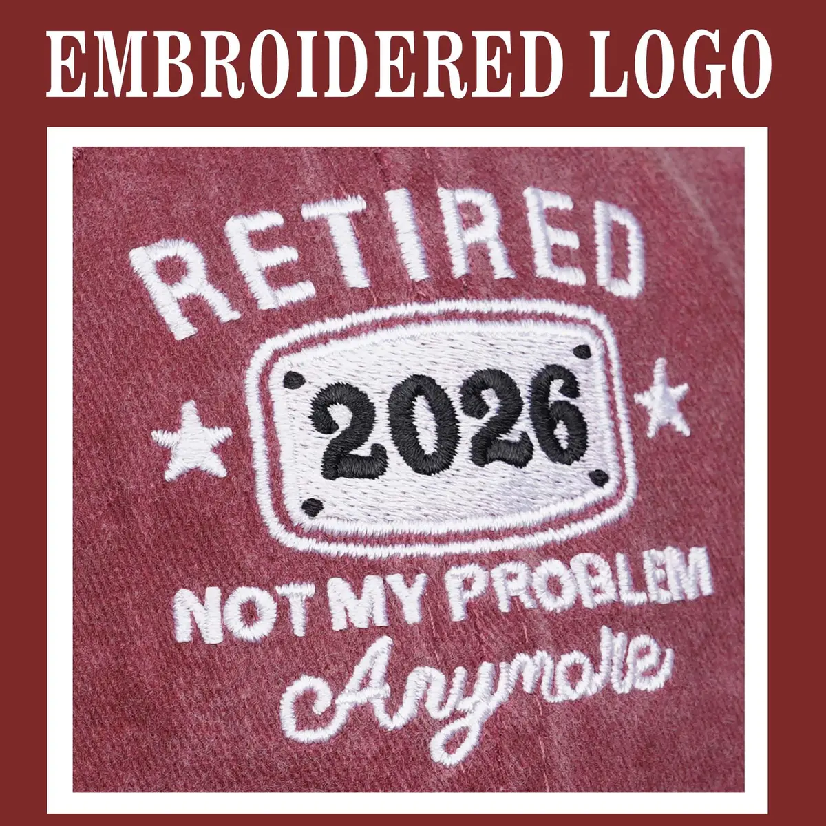 IORTY RTTY Retirement Hat Not My Problem Anymore Baseball Cap Red | Embroidered Denim, Adjustable, Unisex - view 2