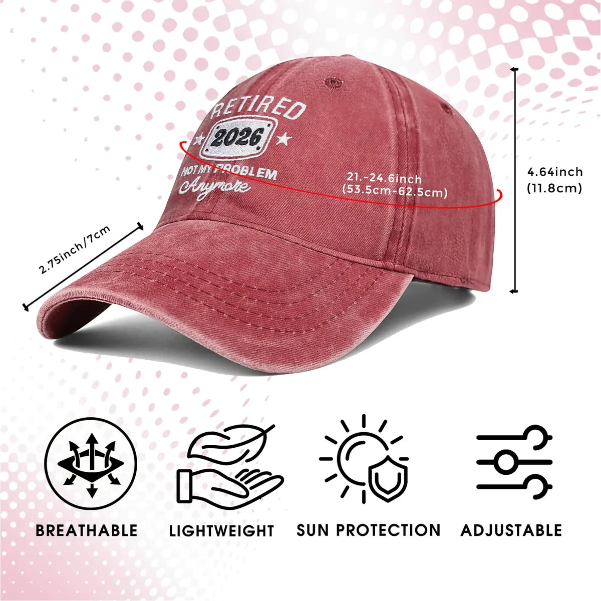 IORTY RTTY Retirement Hat Not My Problem Anymore Baseball Cap Red | Embroidered Denim, Adjustable, Unisex - view 3