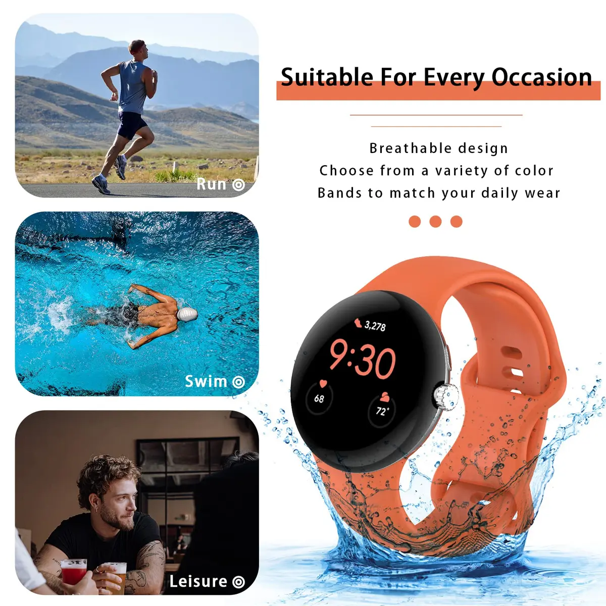 Eiavike Silicone Band Compatible with Google Pixel Watch 41mm | Breathable, Soft, Durable Sport Replacement Strap - view 5