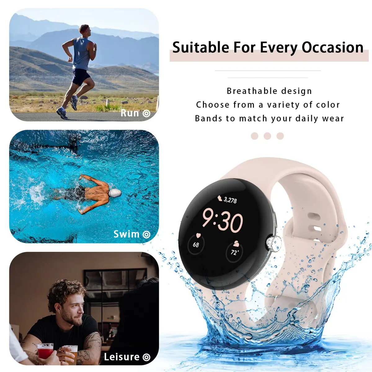 Eiavike Silicone Watch Band for Google Pixel Watch 41mm | Breathable & Durable Replacement Strap - view 5