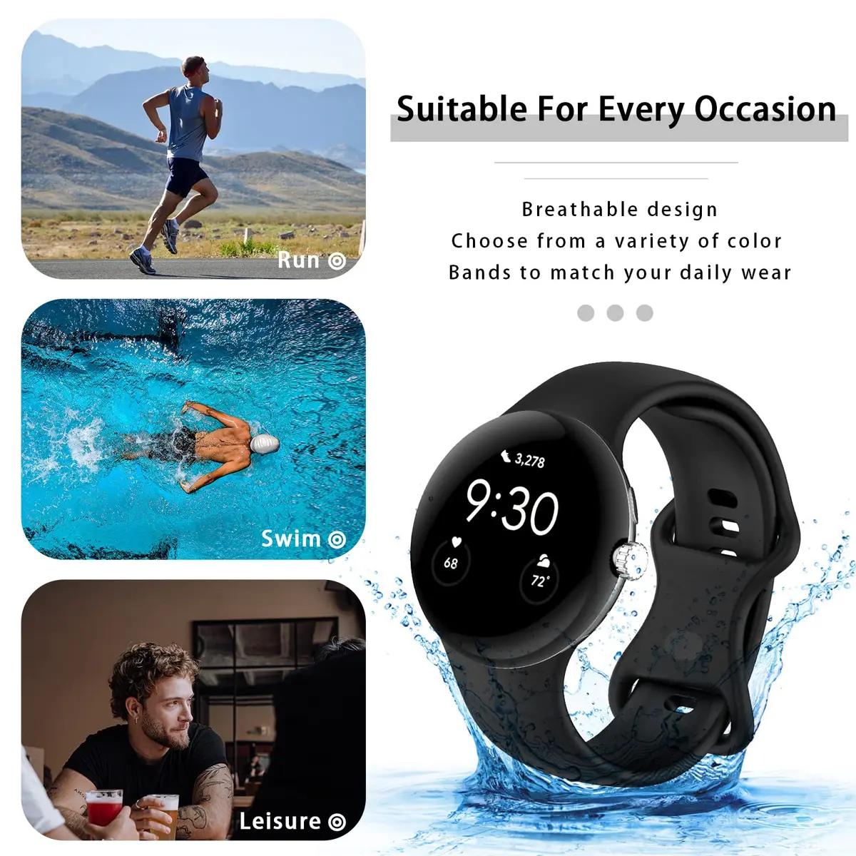 Eiavike Silicone Band Compatible with Google Pixel Watch 41mm | Breathable, Soft, Durable Replacement Strap - view 5