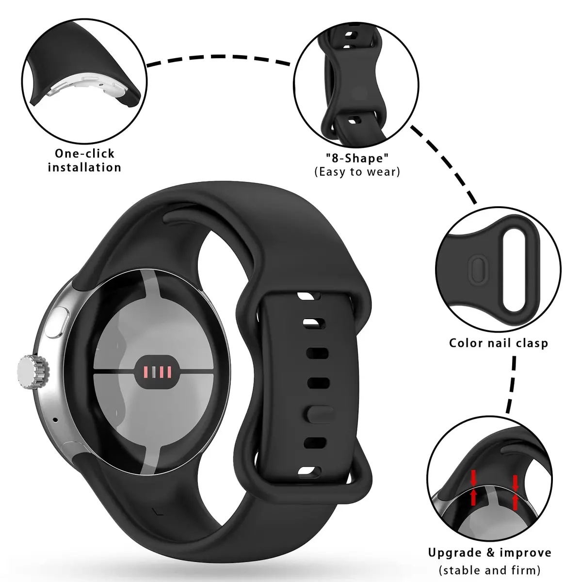 Eiavike Silicone Band Compatible with Google Pixel Watch 41mm | Breathable, Soft, Durable Replacement Strap - view 2