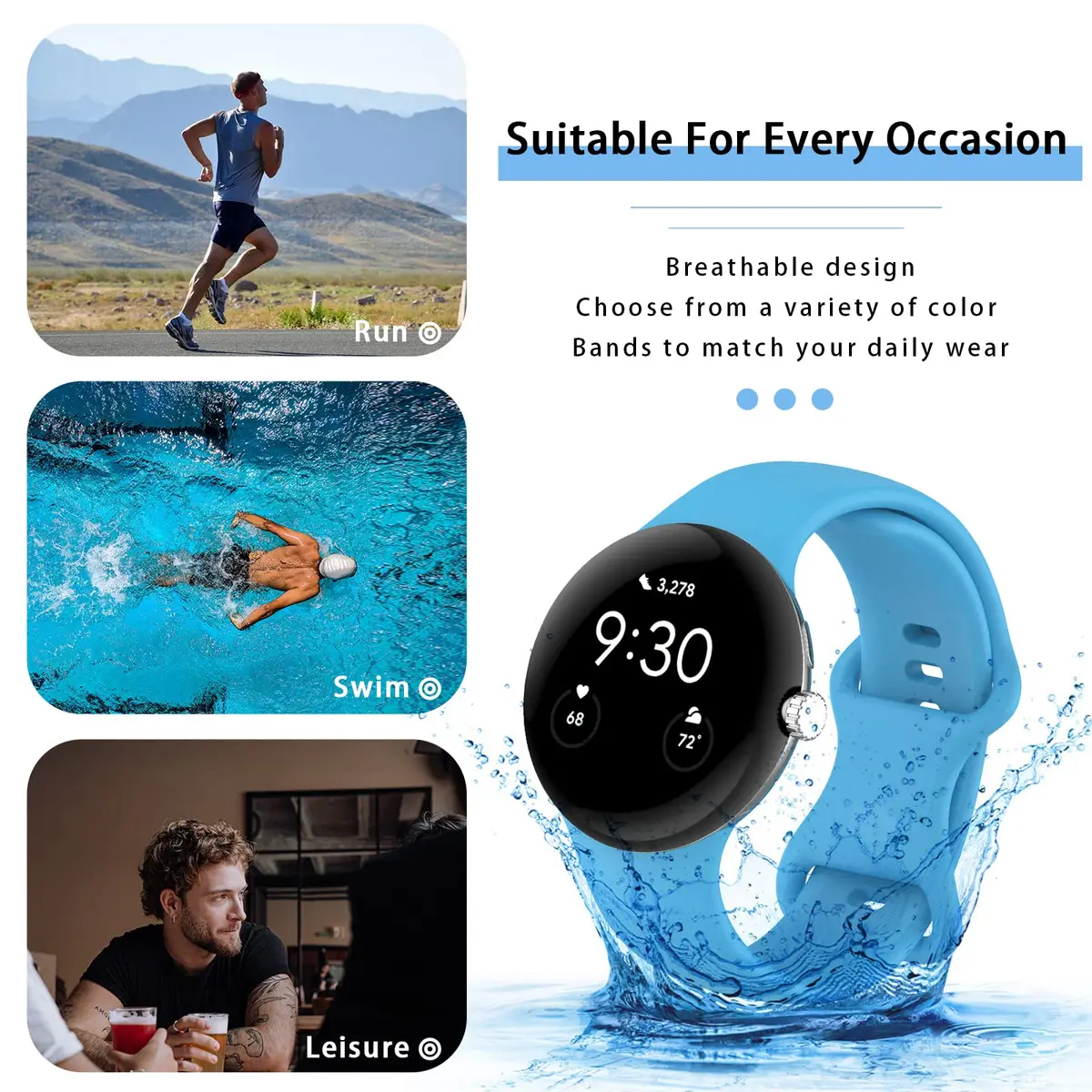 Eiavike Watch Band Compatible with Google Pixel Watch 41mm | Silicone Replacement Strap for Daily Use - view 5