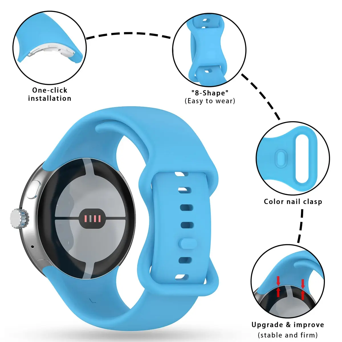 Eiavike Watch Band Compatible with Google Pixel Watch 41mm | Silicone Replacement Strap for Daily Use - view 2