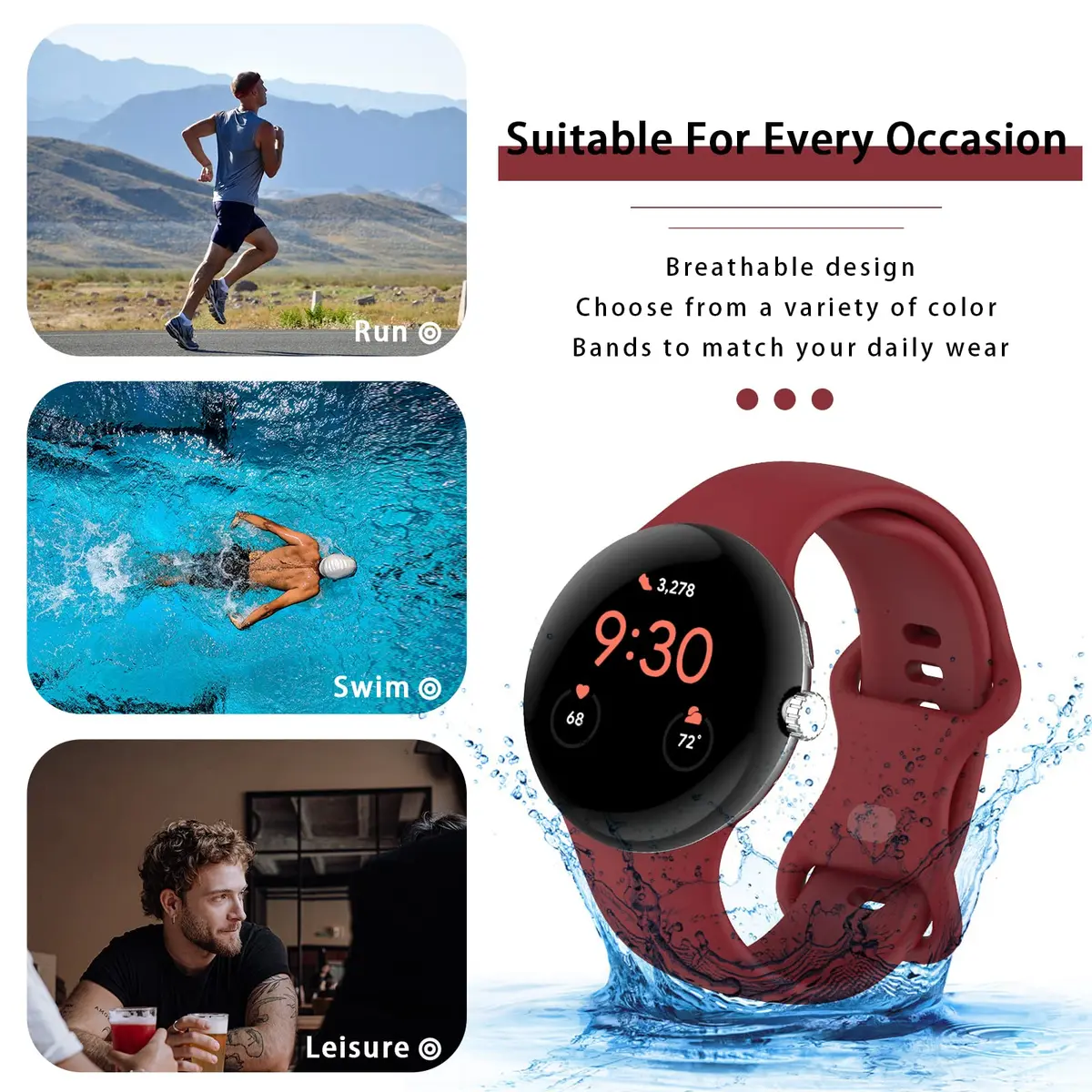 Eiavike Google Pixel Watch 41mm Band | Silicone Replacement Strap for Pixel Watch 1/2/3/4/5 - view 5