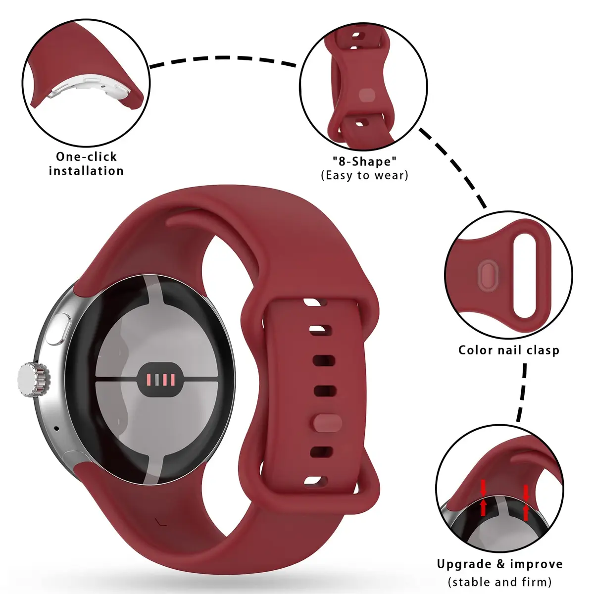 Eiavike Google Pixel Watch 41mm Band | Silicone Replacement Strap for Pixel Watch 1/2/3/4/5 - view 2