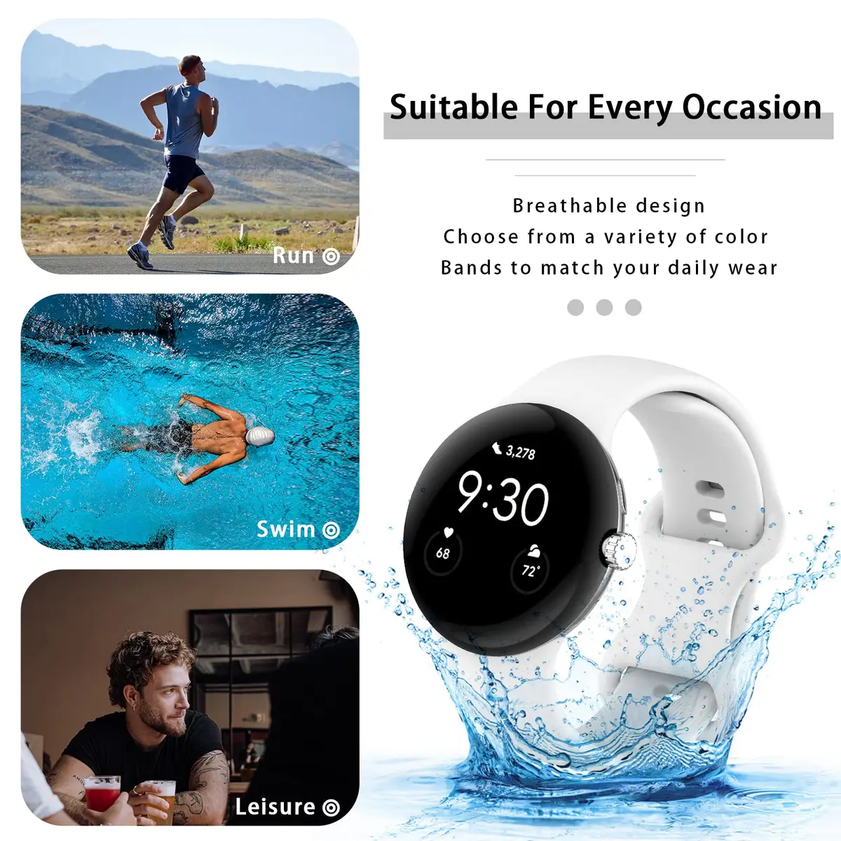 Eiavike Google Pixel Watch 41mm Silicone Band | Breathable, Soft & Durable (41mm) - view 5