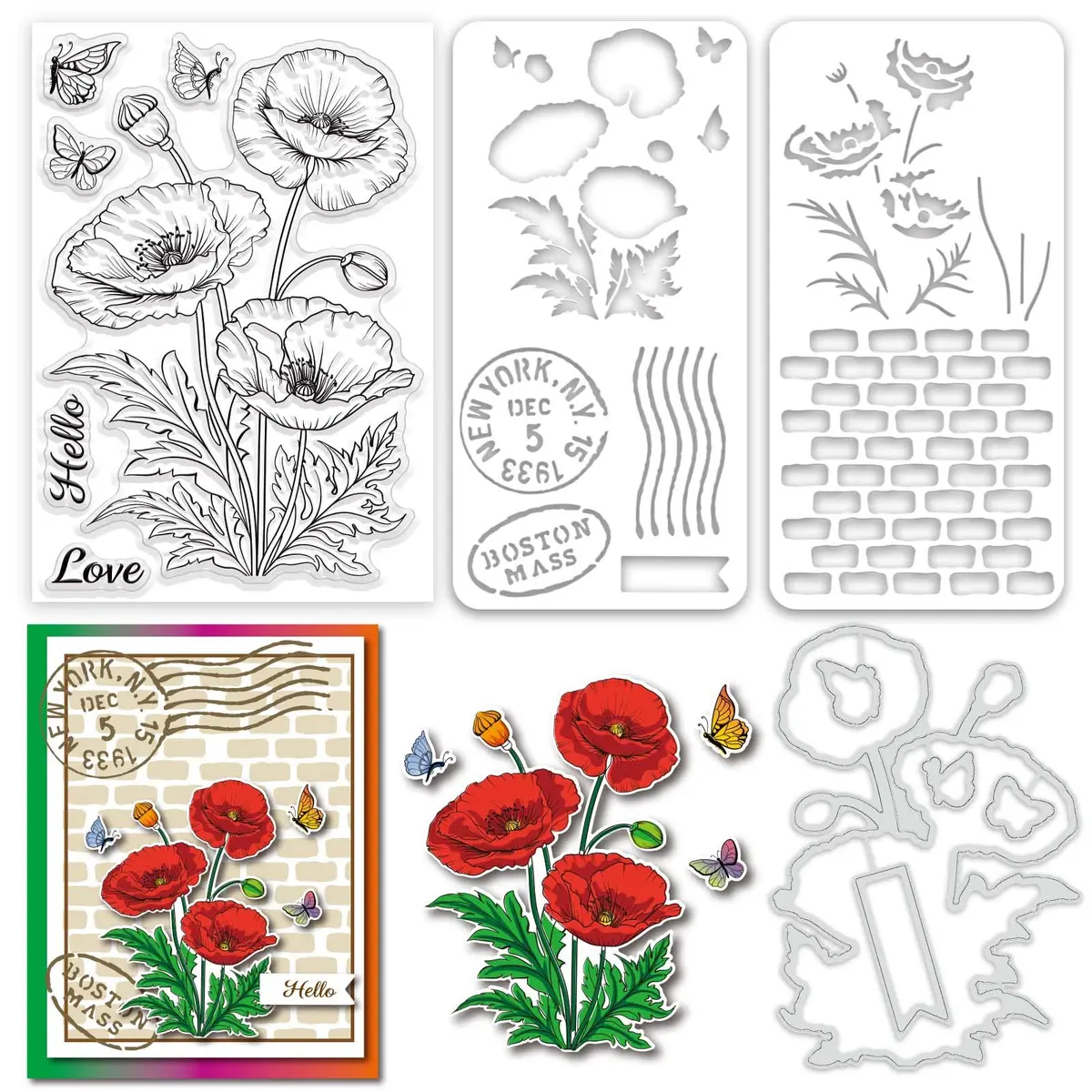 ORIGACH Realistic Corn Poppy Stamps & Dies & Layering Coloring Stencil Set | Crafting Kit for Scrapbooking & Card Making - main product image