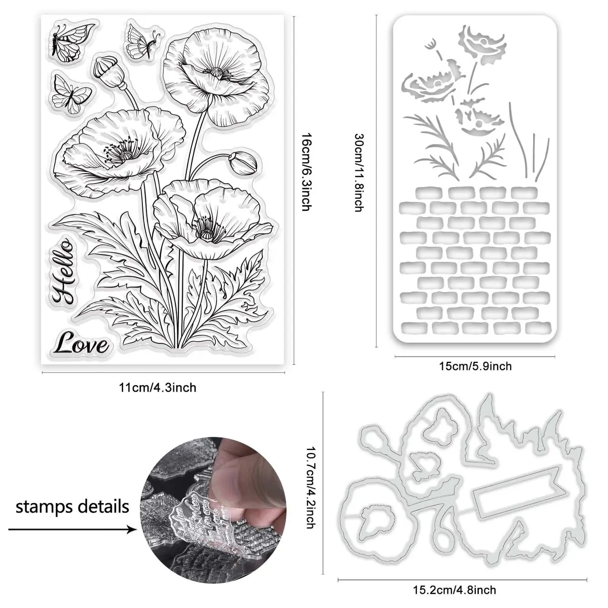 ORIGACH Realistic Corn Poppy Stamps & Dies & Layering Coloring Stencil Set | Crafting Kit for Scrapbooking & Card Making - view 2
