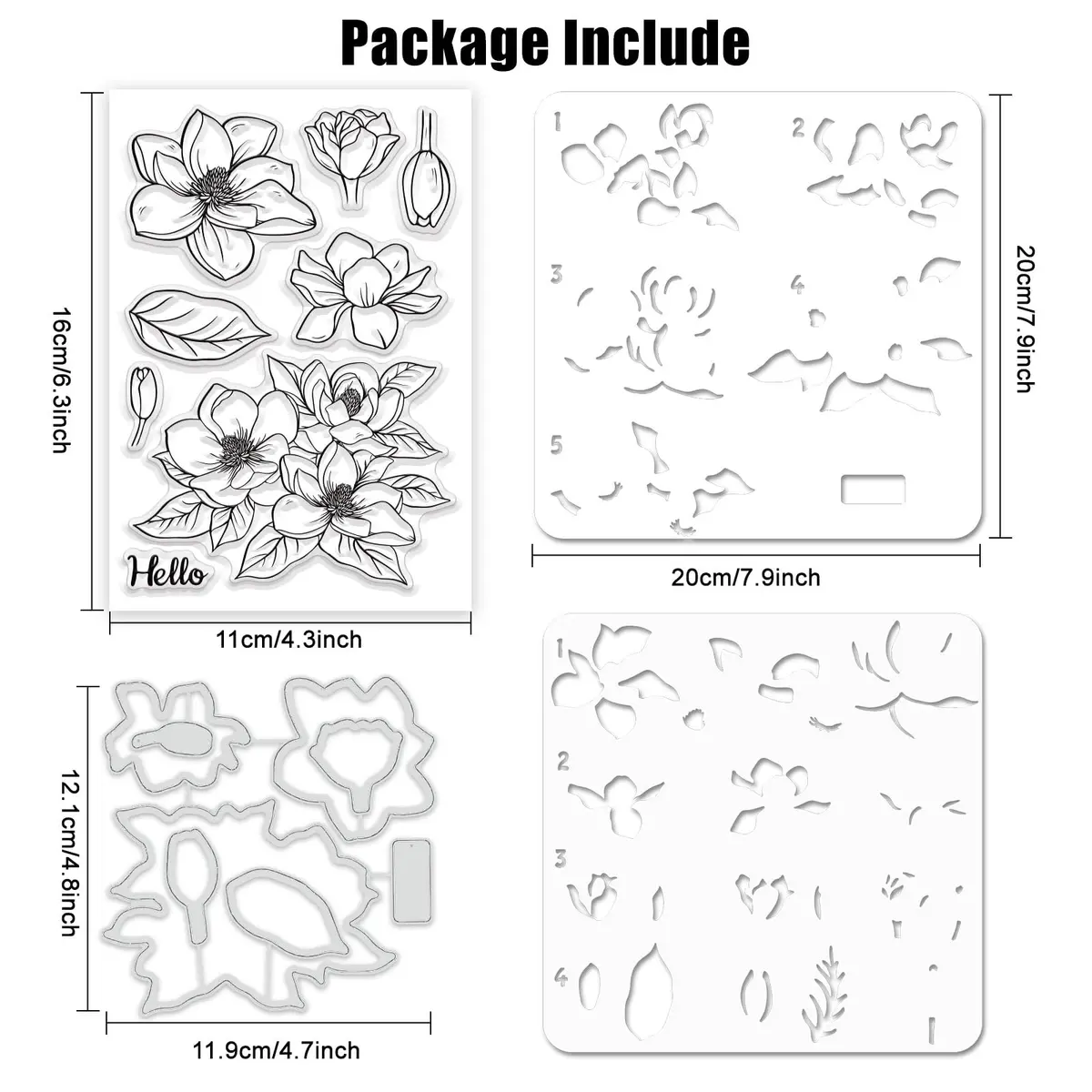 ORIGACH Realistic Magnolia Stamps & Dies & Layering Coloring Stencil Set | Scrapbooking & Card Making (70-120 chars) - view 2