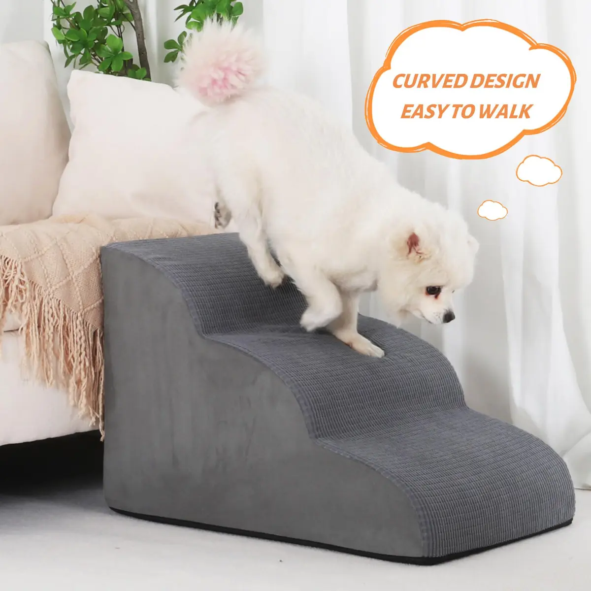 aodisman Dog Stairs for Small Dogs and Cats | 3-Step Pet Ramp for Bed & Couch with Non-Slip Design - view 5
