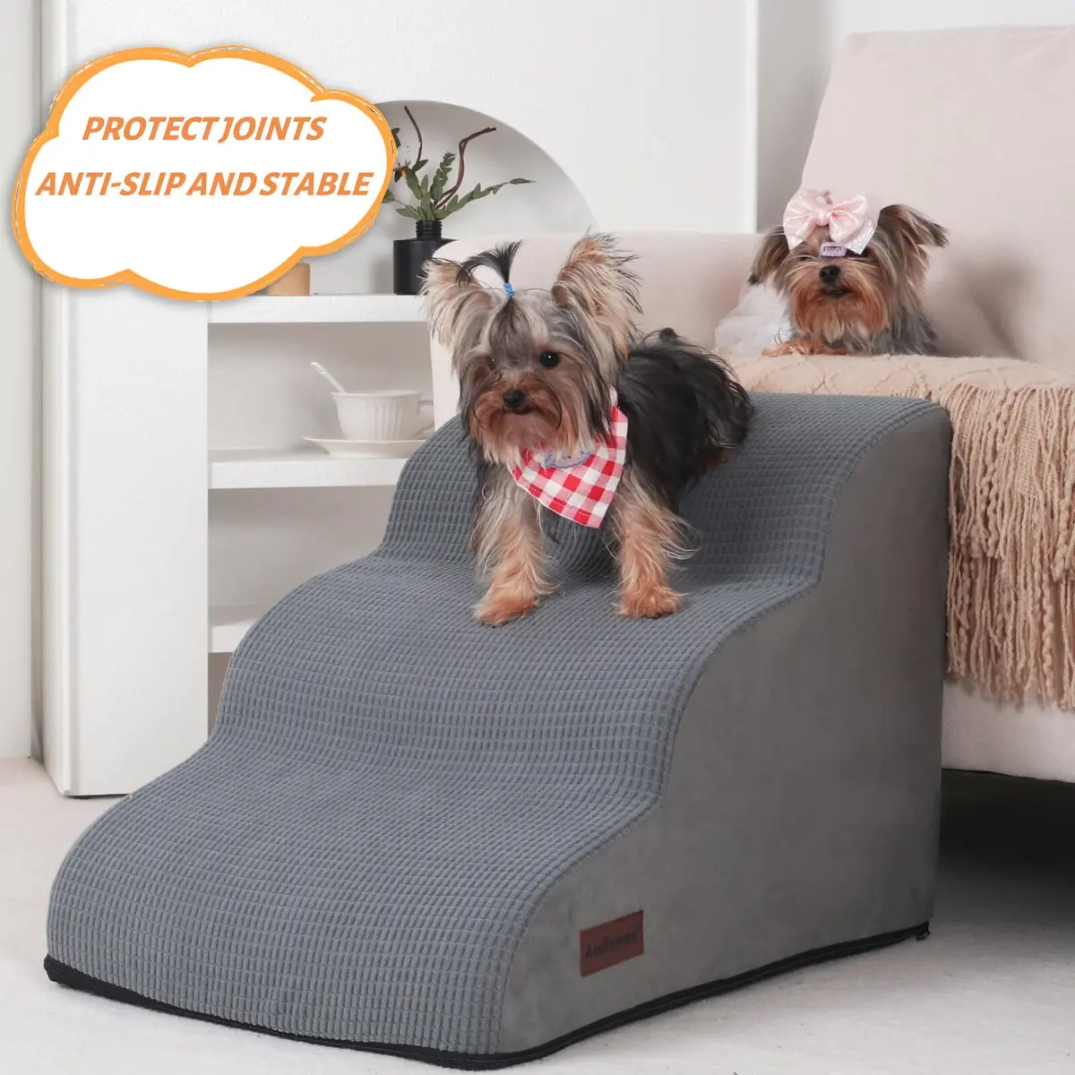 aodisman Dog Stairs for Small Dogs and Cats | 3-Step Pet Ramp for Bed & Couch with Non-Slip Design - view 6