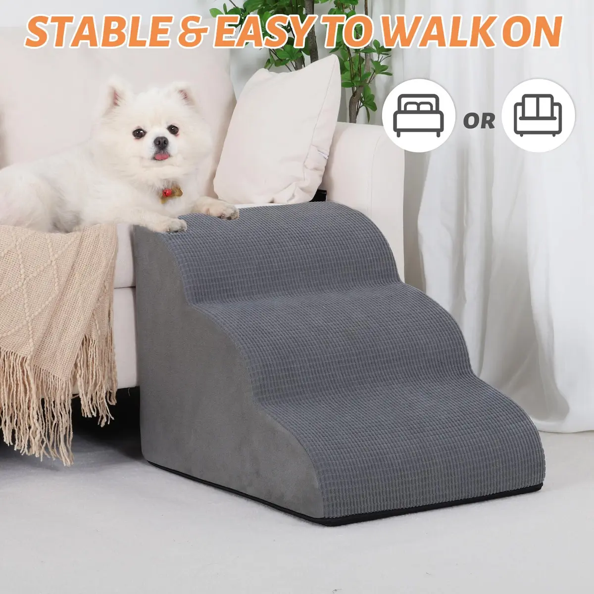aodisman Dog Stairs for Small Dogs and Cats | 3-Step Pet Ramp for Bed & Couch with Non-Slip Design - view 8
