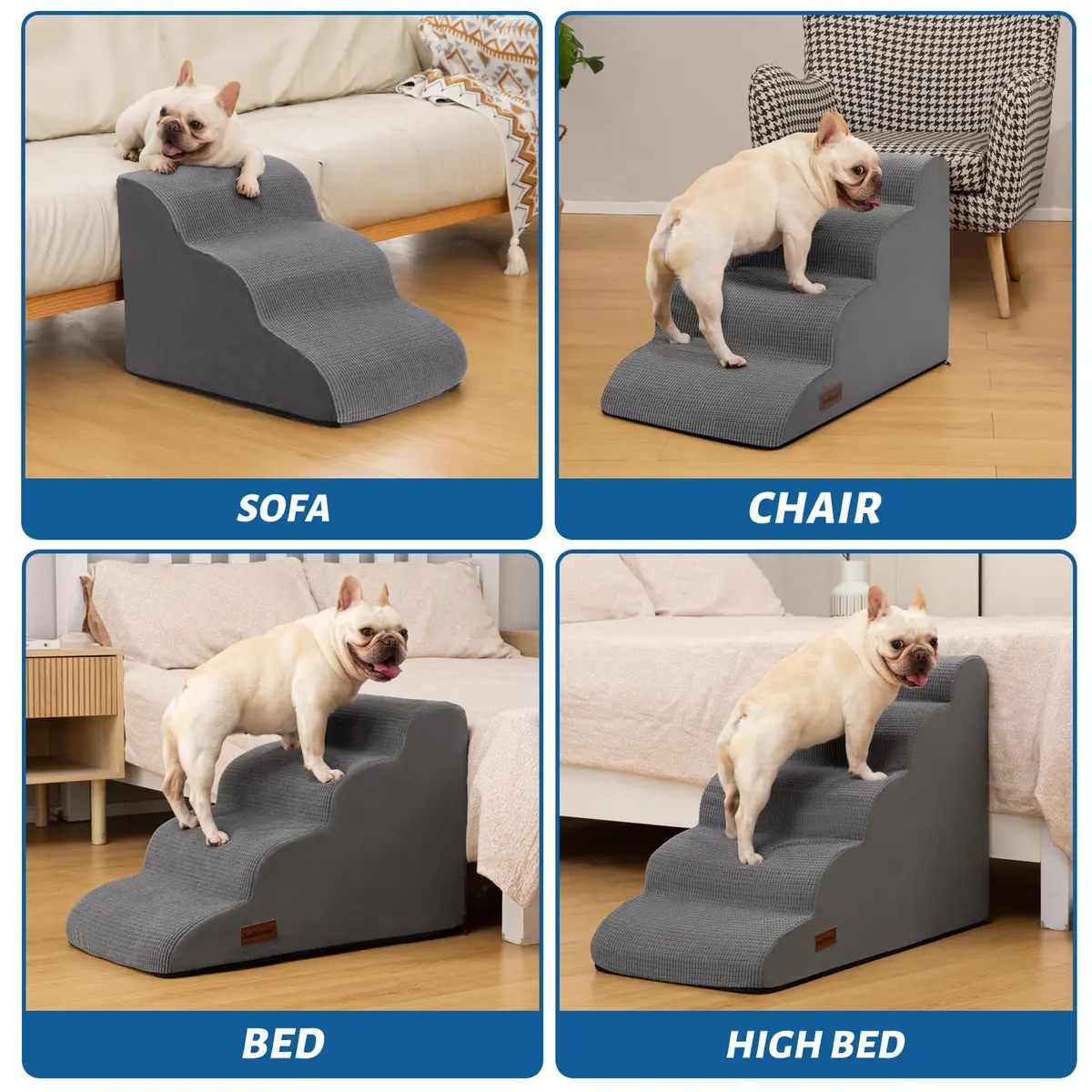 aodisman Dog Stairs for Small Dogs and Cats | 3-Step Pet Ramp for Bed & Couch with Non-Slip Design - view 2