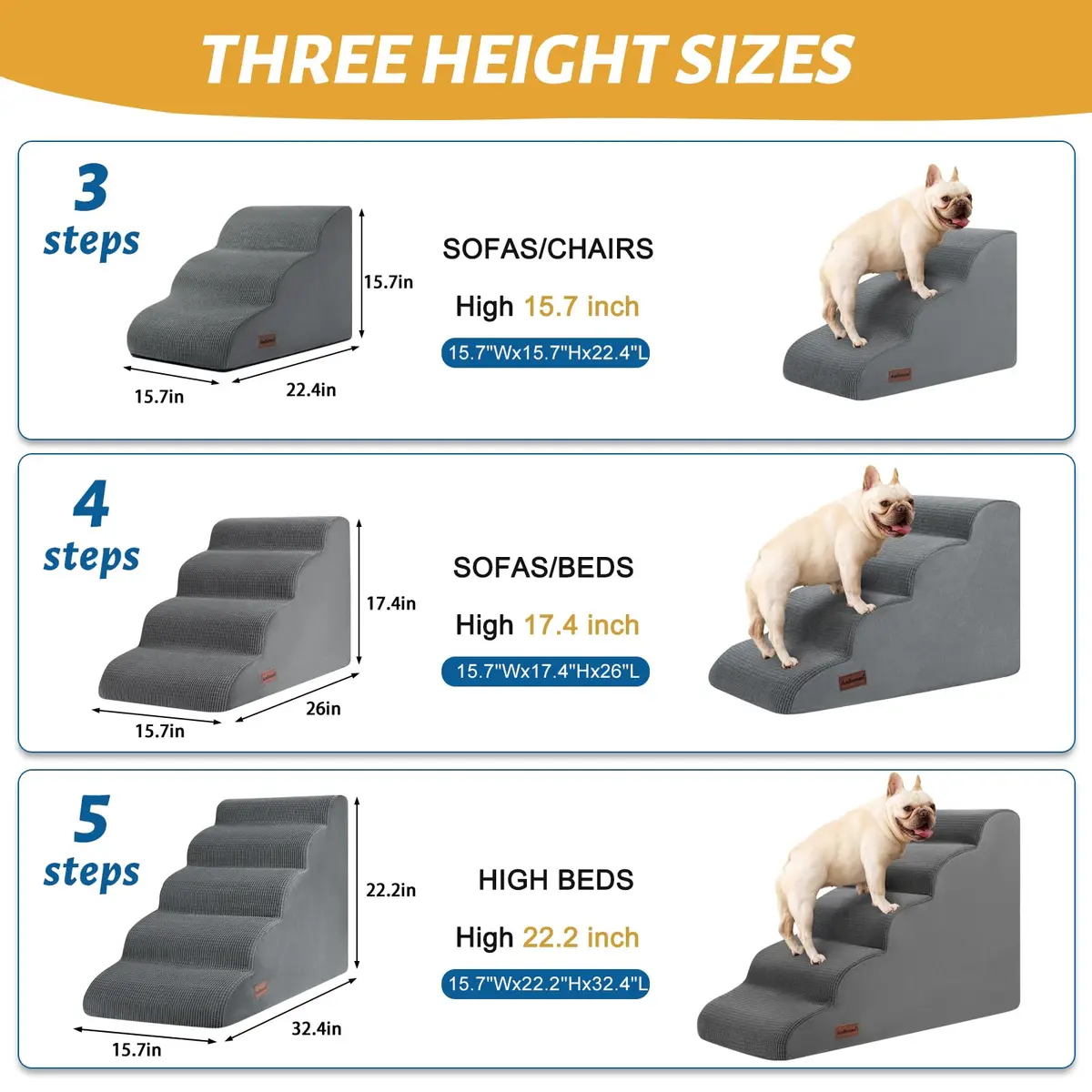 aodisman Dog Stairs for Small Dogs and Cats | 3-Step Pet Ramp for Bed & Couch with Non-Slip Design - view 3