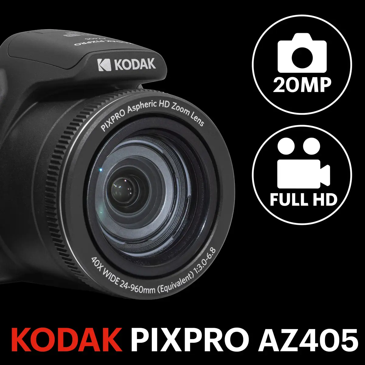 KODAK PIXPRO AZ405 Digital Camera 20MP 40x Optical Zoom 24mm Wide Angle Black | 1080p HD Video, AA Battery Powered - view 2