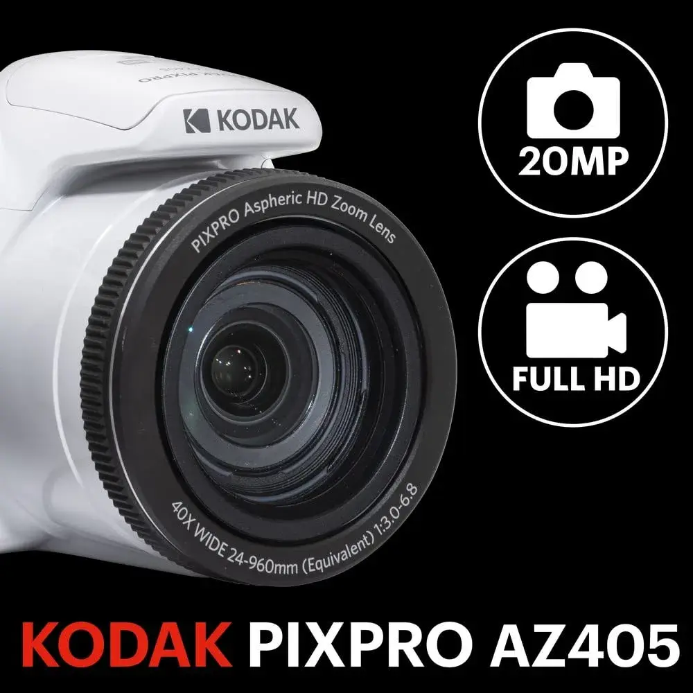 KODAK PIXPRO AZ405 20MP Digital Camera, 40x Optical Zoom, 24mm Wide Angle, 1080p HD Video, White | Travel-Ready Bridge Camera - view 3