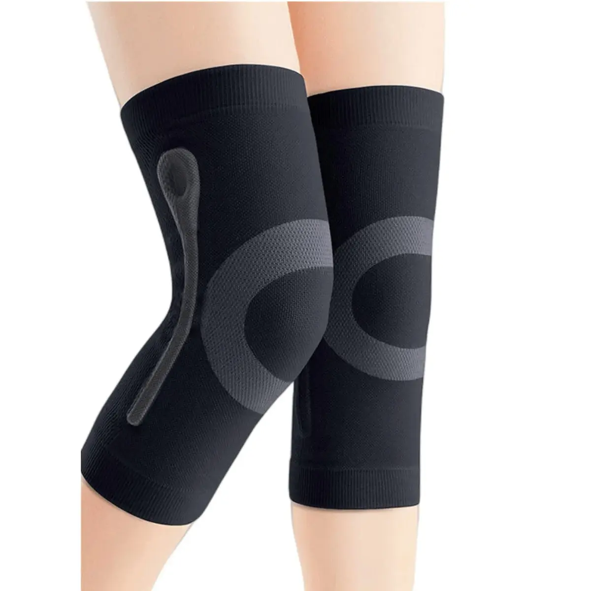 JUMISEE X Black Knee Sleeves with Silicone Gel Spring Support, Medium (1 Pair) - main product image