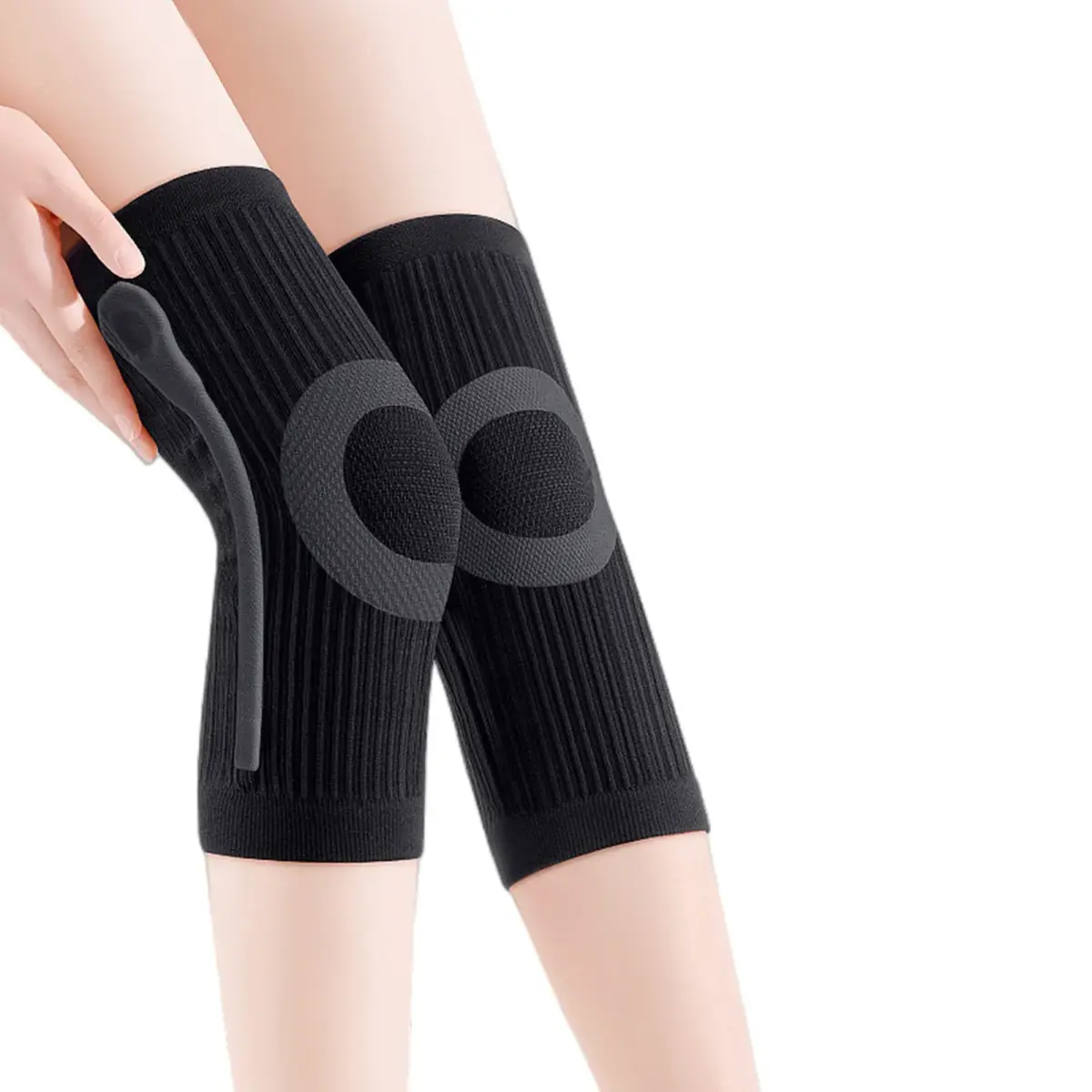 JUMISEE X Black Knee Sleeves with Silicone Gel Spring Support, Medium (1 Pair) - view 2