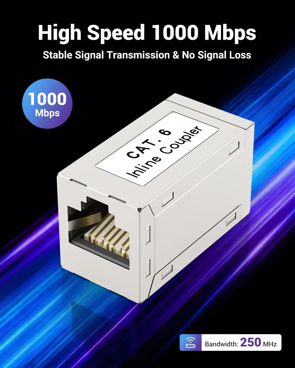 VCELINK RJ45 Shielded Coupler, CAT6 Ethernet Extender, 2-Pack | 1Gbps High-Speed Transmission - view 2